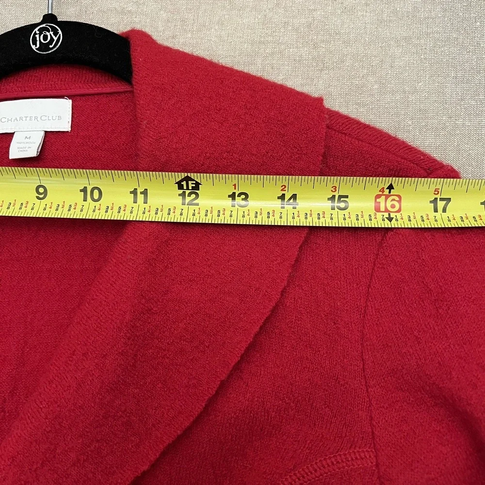 Charter Club 100% Wool Ruffle V-Neck Red Cardigan Sweater Career Holiday Medium - Picture 8 of 9
